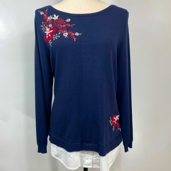 Womens Navy Embroidered Charter Club Long Sleeve Shirt Size Large - Picture 1 of 15